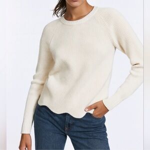 Etcetera Scalloped Hem Sweater Knit Textured XS Wool Blend Neutral